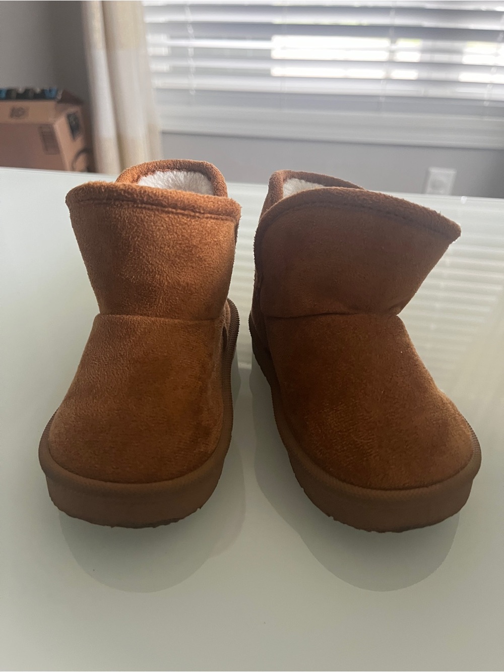 Kids Cozy Suede-Look Slip-On Boots in Brown